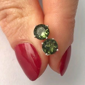 CZECH MOLDAVITE Stud Earrings 3 - 6 mm Sterling Silver Moldavite jewelry, genuine moldavite gemstone earrings Certified moldavite earrings