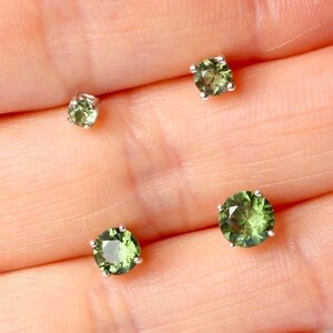 1 pc CZECH MOLDAVITE Stud Earrings 3 - 6 mm Sterling Silver Moldavite jewelry, genuine moldavite gemstone earrings Certified moldavite