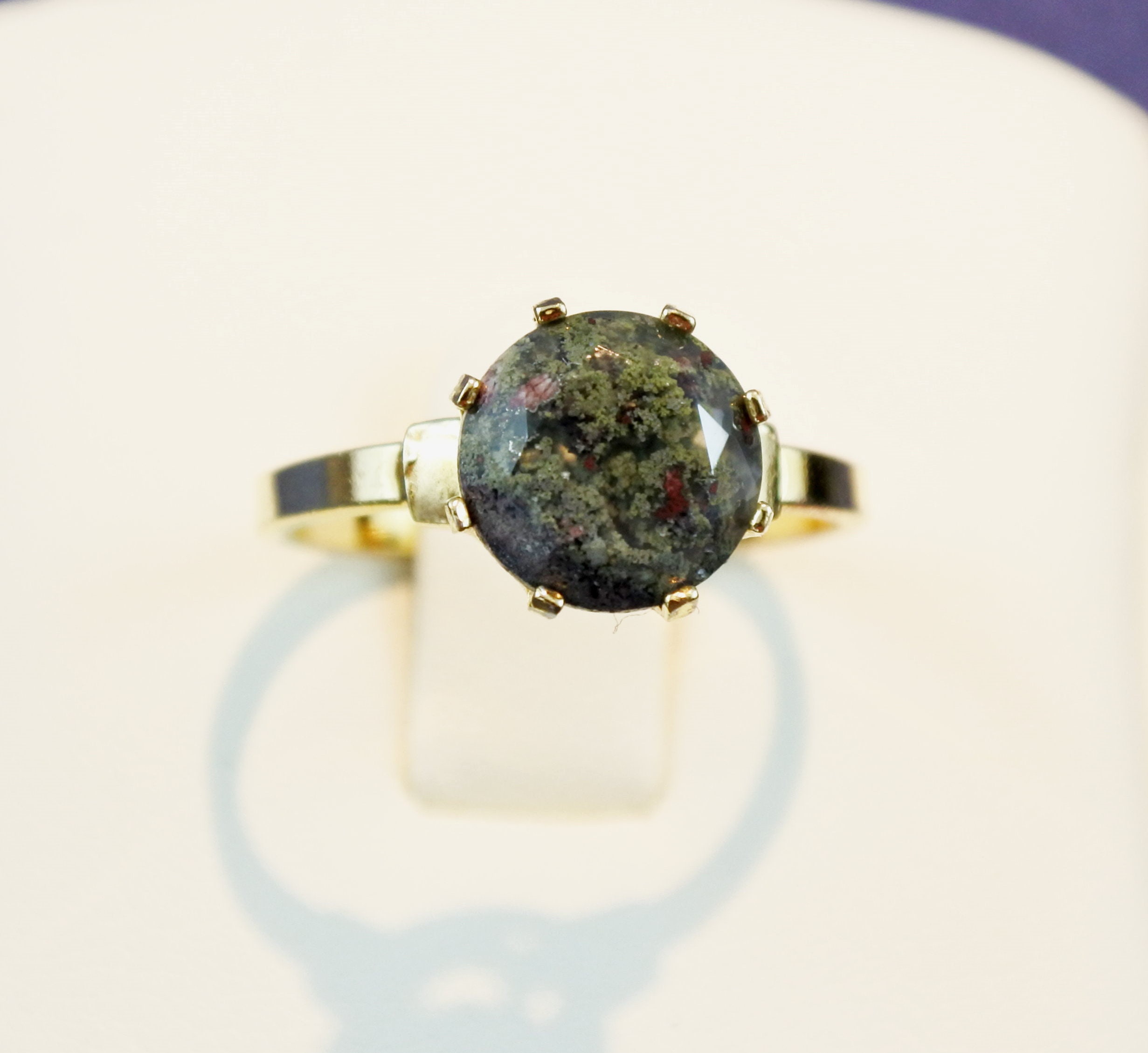 9 mm Natural Moss Agate Engagement Ring For Women Faceted | Etsy