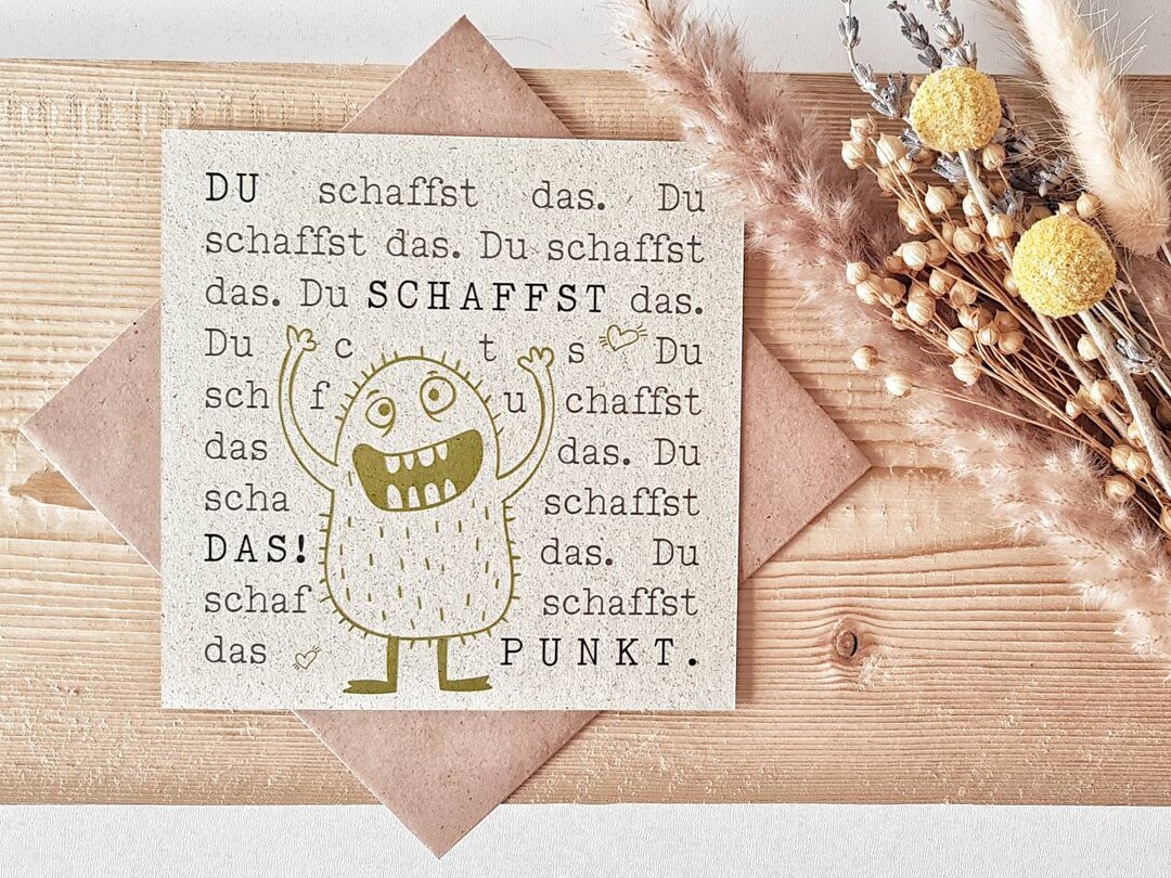 Mutmacher Karte Graspapier Du schaffst das Motivation Viel Glück Ich glaube an dich Etsy.de