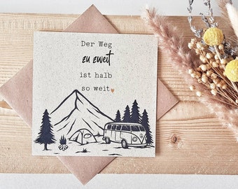 Grass paper card love, vanlife, campervan | Wedding card "The path for two" | Sustainable Valentine's Day card