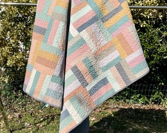 Chambray Earth Tones Woven Strips Lap / Throw Quilt