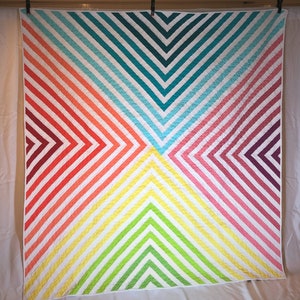 Color Crossings Quilt: Modern Striped Cotton Throw (73x77 inches)