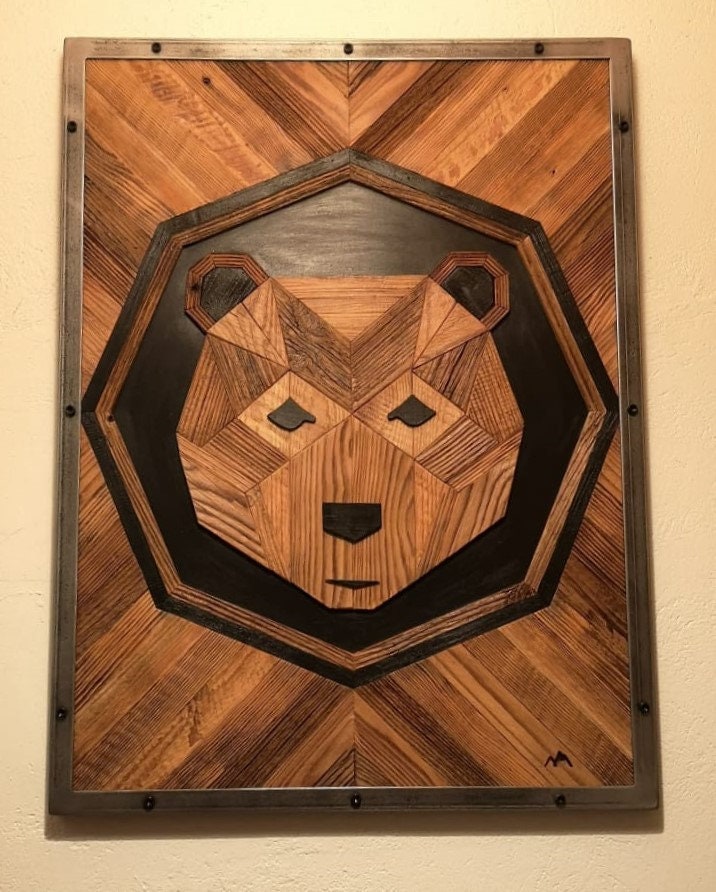 Decoration Mural, Ours, Bois Vieux Tableau d'art, Géometrique