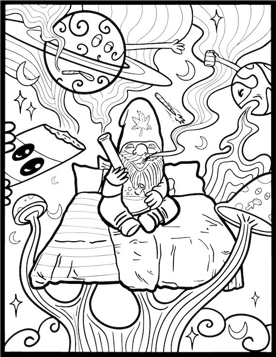 Stoner Coloring Page For Adults Mature Content Funny Draw Etsy