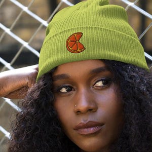 Orange Slice Embroidered Organic ribbed beanie