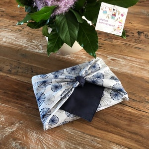 Furoshiki Réversible emballage cadeau tissus motif A bleu marine