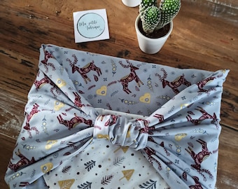 Tela reversible para envolver regalos Furoshiki navideño