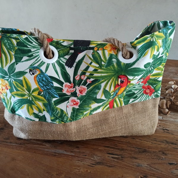 Sac Fourre-tout Jute Sac De Plage En Toile De Jute Pour Femme - Fourre-tout Avec Pompons, Doublure Imperméable - Idéal été, Piscine, Cadeau Sac De Plage Réutilisable