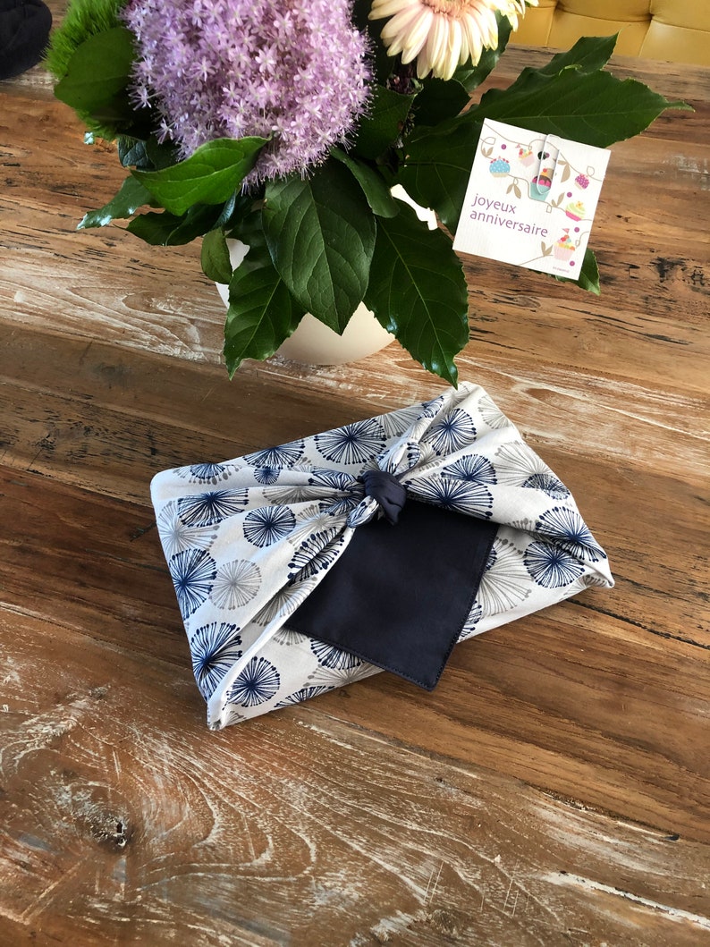 Furoshiki Réversible emballage cadeau tissus motif A bleu marine