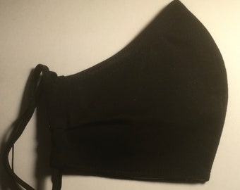 Black Solid Color Reusable Washable 100% Cotton Face Mask With Adjustable Removable Nose Wire