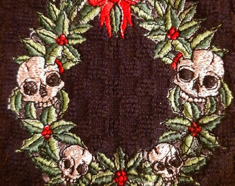 Skull Weath Tea Towel Goth Christmas Creepmas