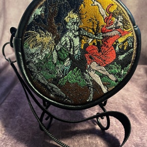 Zombie Dance Retro Horror Embroidered Round Wristlet Vegan Bag