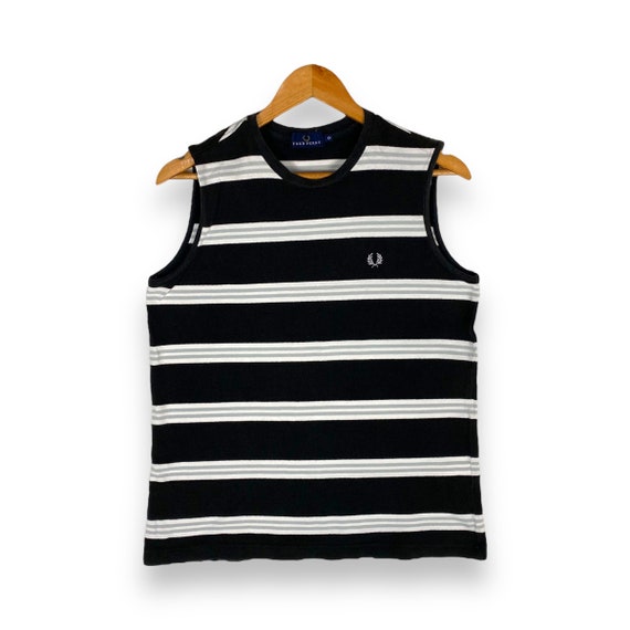 Rare!! Vintage FRED PERRY Striped Black & White T… - image 1