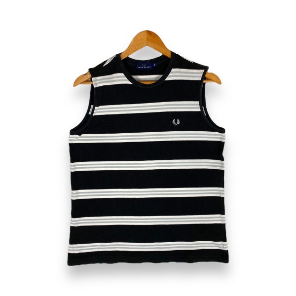 Rare!! Vintage FRED PERRY Striped Black & White Tank Tops Fits Medium Size