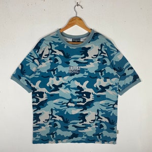 Selten Vintage 90er Jahre BILLABONG Center Logo Blau Camouflage Made In Fidschi Surfen T-Shirt Große Größe Bild 2