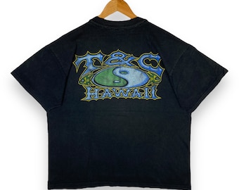 Selten!! Vintage 90er Jahre T & C HAWAII Ying Yang Crazy gedruckt Surfen Sunfaded T-Shirt Größe