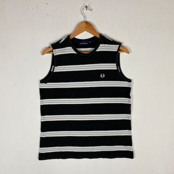 Rare!! Vintage FRED PERRY Striped Black & White T… - image 2