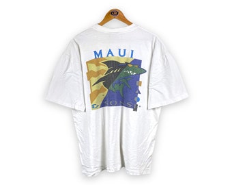 Rare!! Vintage 90's MAUI AND SONS Surfing T Shirt Surf Big Logo Extra Large Size / Billabong / Quiksilver