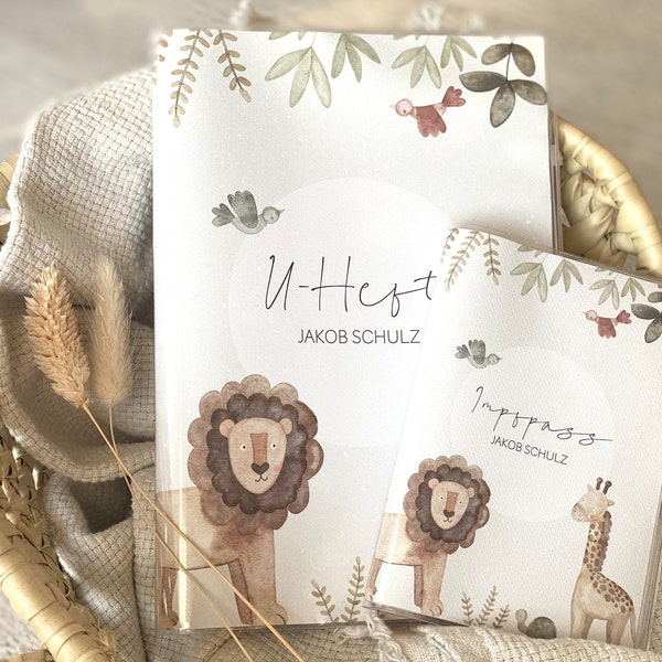 U-Heft Hülle | Boho I  Löwe I Giraffe I personalisiert | 2 Papiersorten