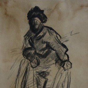 Fine post impressionist, charcoal drawing of a woman, after Vincent van Gogh Signed Marked