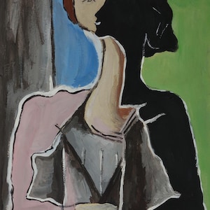 Fine art, Rare Cubist painting – portrait of a woman, signed, Georges Braque