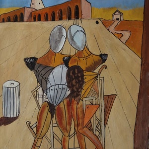 Fine art, Rare Surrealism painting – figures - lovers, signed, Giorgio de Chirico