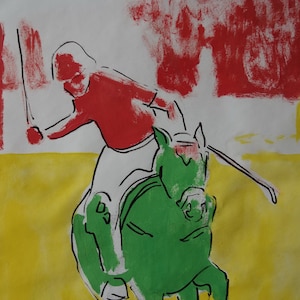 Fine unique Pop Art painting – Polo player, signed, Andy Warhol