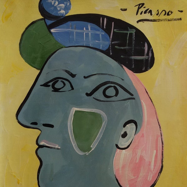 Art très rare - Portrait à l’huile cubiste unique, Signé Picasso