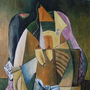 Fine art, Rare Cubist painting – portrait of a woman, signed, Pablo Picasso