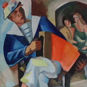 Fine French Cubism Picasso era original figurative portrait painting, Signed