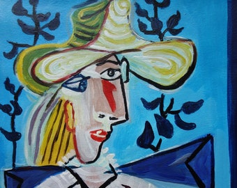 Art très rare - Portrait à l'huile cubiste unique, signé Picasso