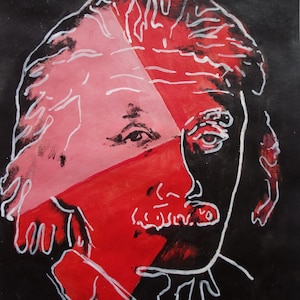 Fine unique Pop Art painting – Albert Einstein, signed, Andy Warhol