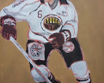 Magnífica y singular pintura de arte pop: jugador de hockey, firmada por Andy Warhol.