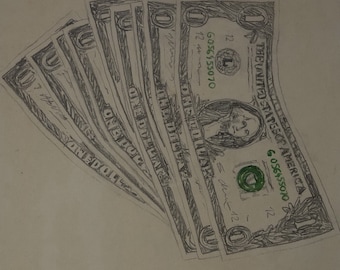 Fine unique Pop Art painting – Dollar bills, signed, Andy Warhol