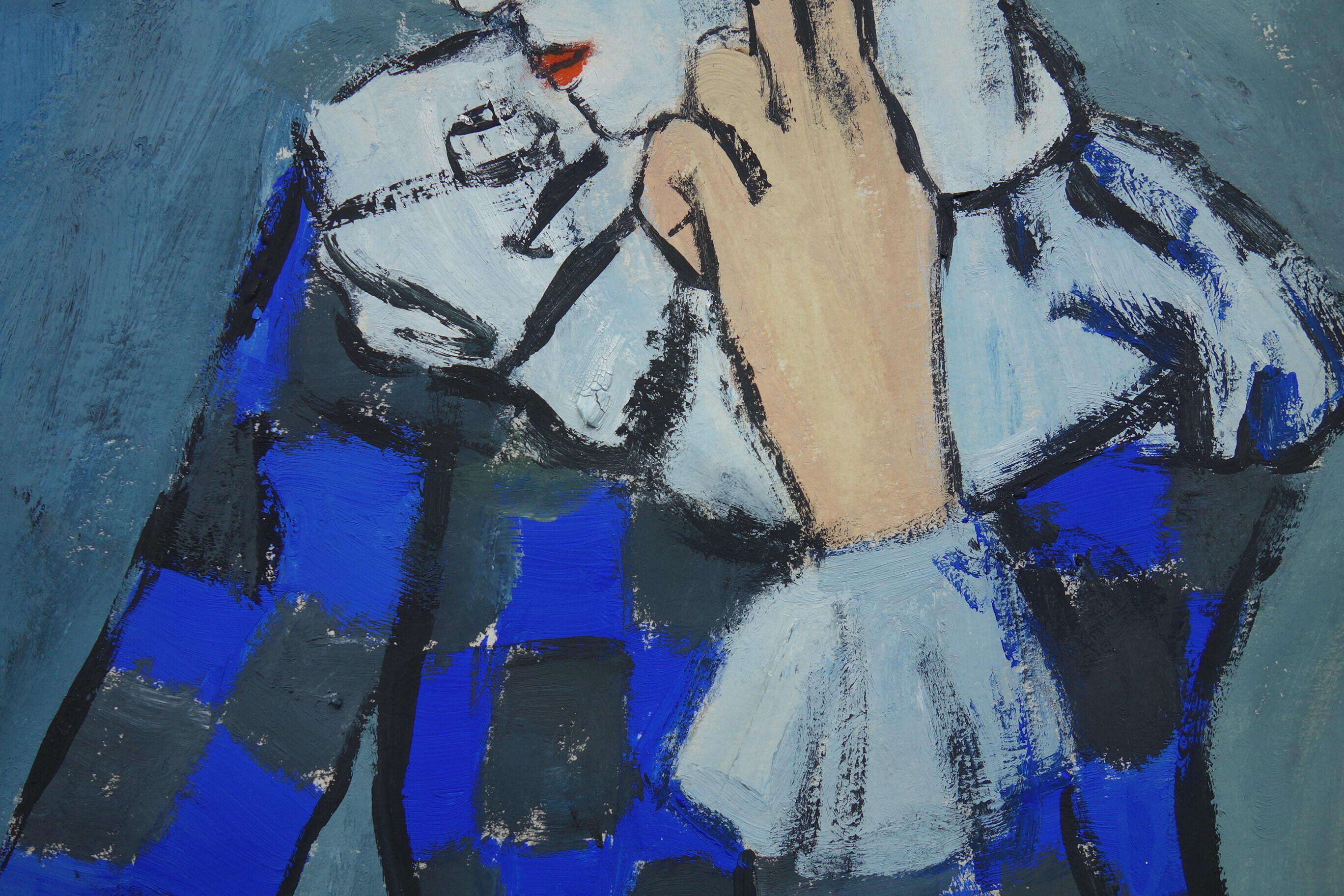 美術品、希少なキュビズム絵画 - 肖像画、青の時代、署名入り、パブロ