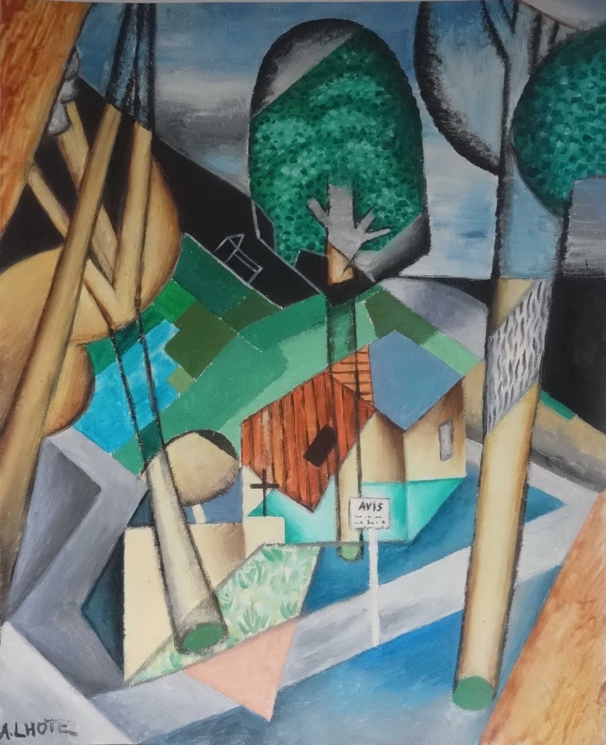 フランスのキュービズムのピカソ時代のオリジナルの自然風景画、署名