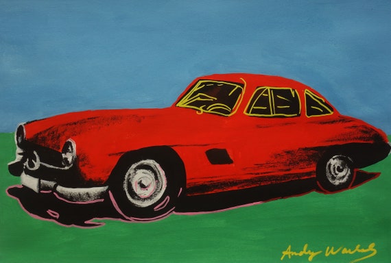 素晴らしいユニークなポップアートの絵画 – 車、署名入り、アンディ