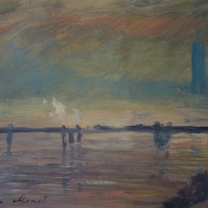 Fine rare unique impressionist oil painting, Sunset, Signed, Marked, after Claude Monet