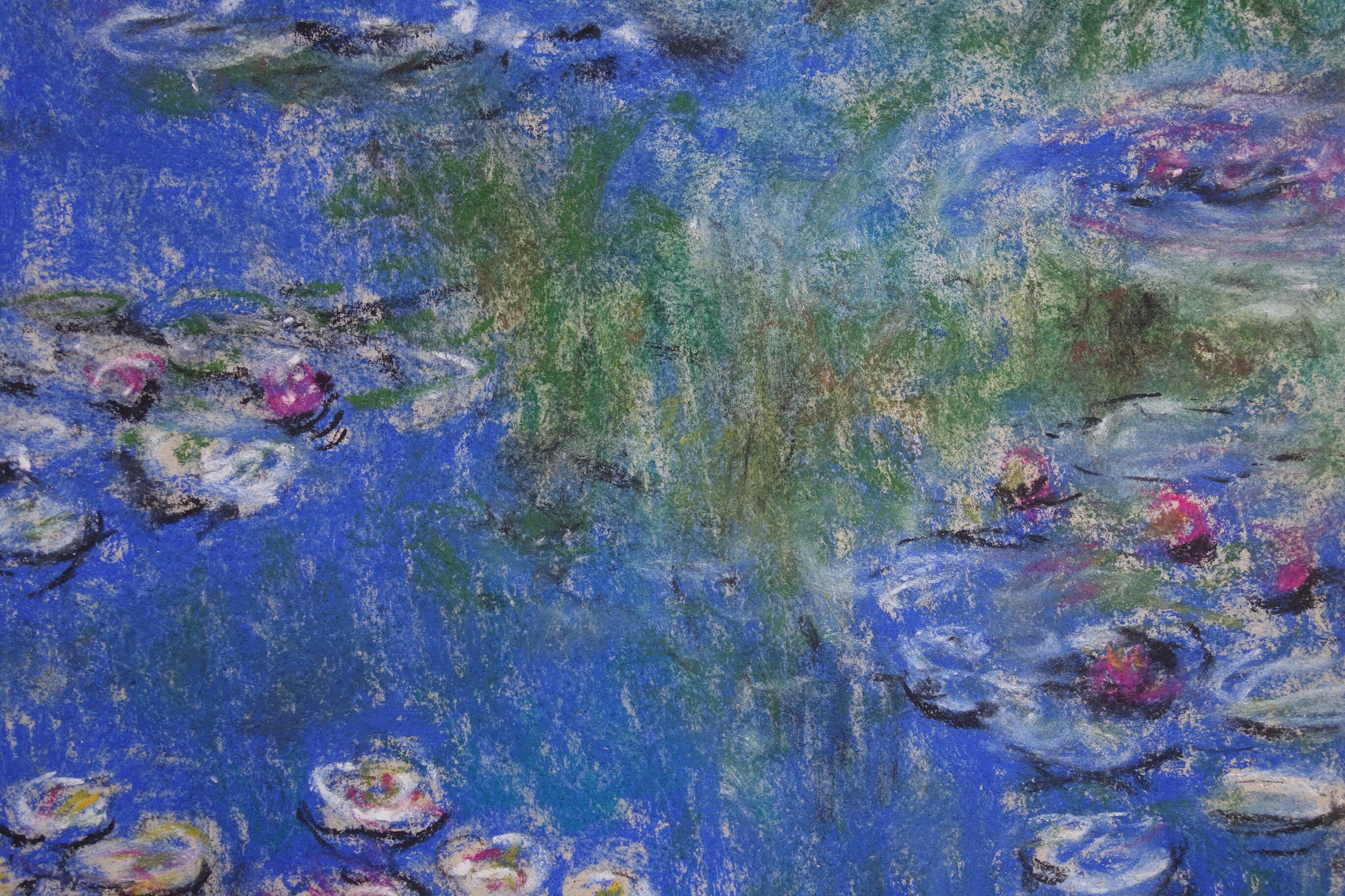印象派の素晴らしい絵画 - 睡蓮、クロード・モネ作、署名