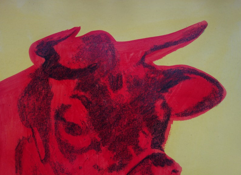 Fine peinture pop art unique vache, signé, Andy Warhol image 6