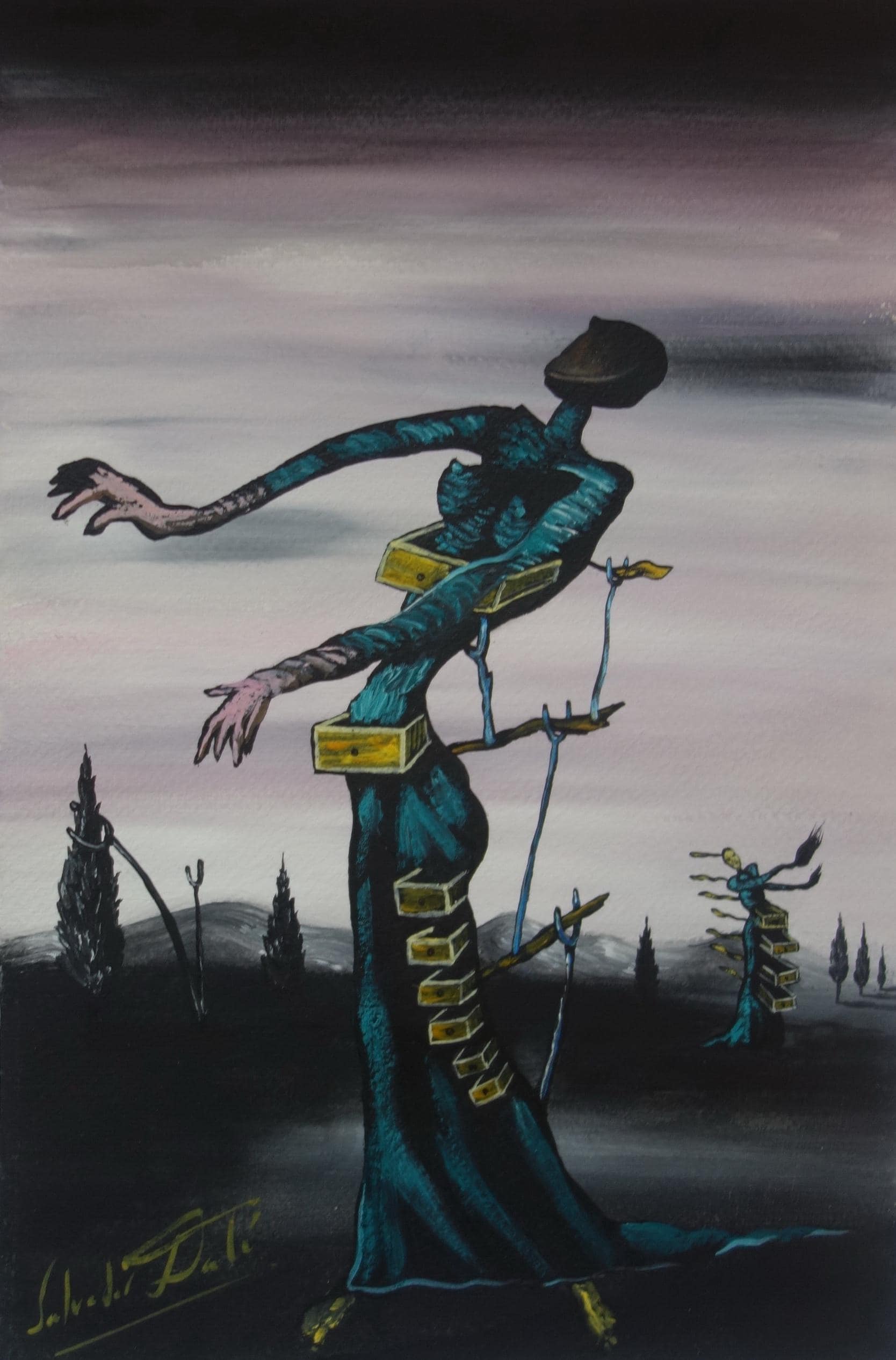 Candiria Surrealistic Madness オリジナル 激レア Fine Art, Rare Surrealism Painting – Figure With Drawers, Signed