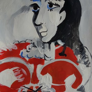 Arte muy raro - Pintura única de retrato al óleo cubista, Picasso firmado