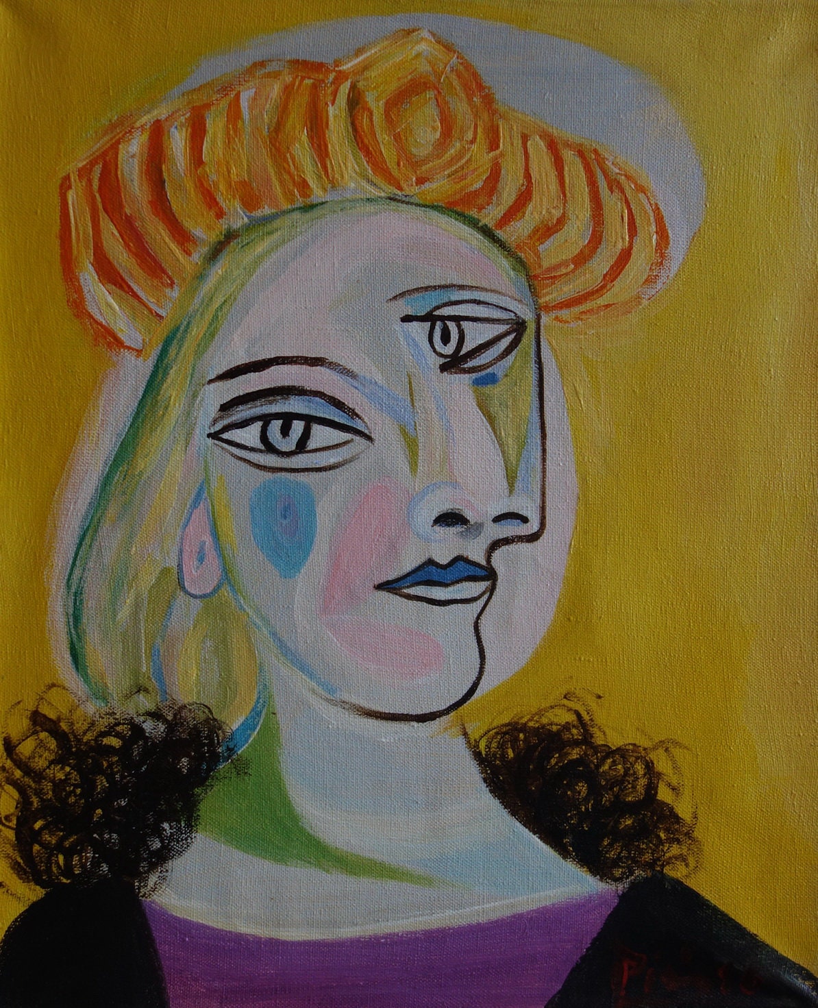 ピカソ時代の肖像画、座る女性、署名入り、フランスのキュービズムの