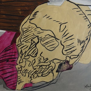 Fine unique Pop Art painting – skull, signed, Andy Warhol