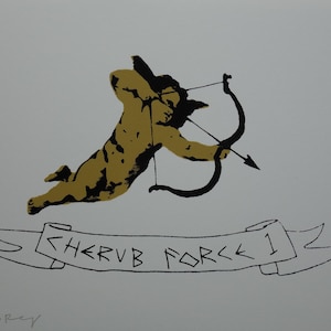 Limited edition Pop Art Graffiti Cherub silkscreen serigraph, signed, stamped and numbered, Banksy