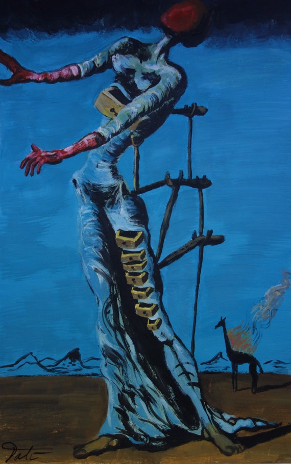 Fine Art, Rare Surrealism Painting – Figure With Drawers, Signed