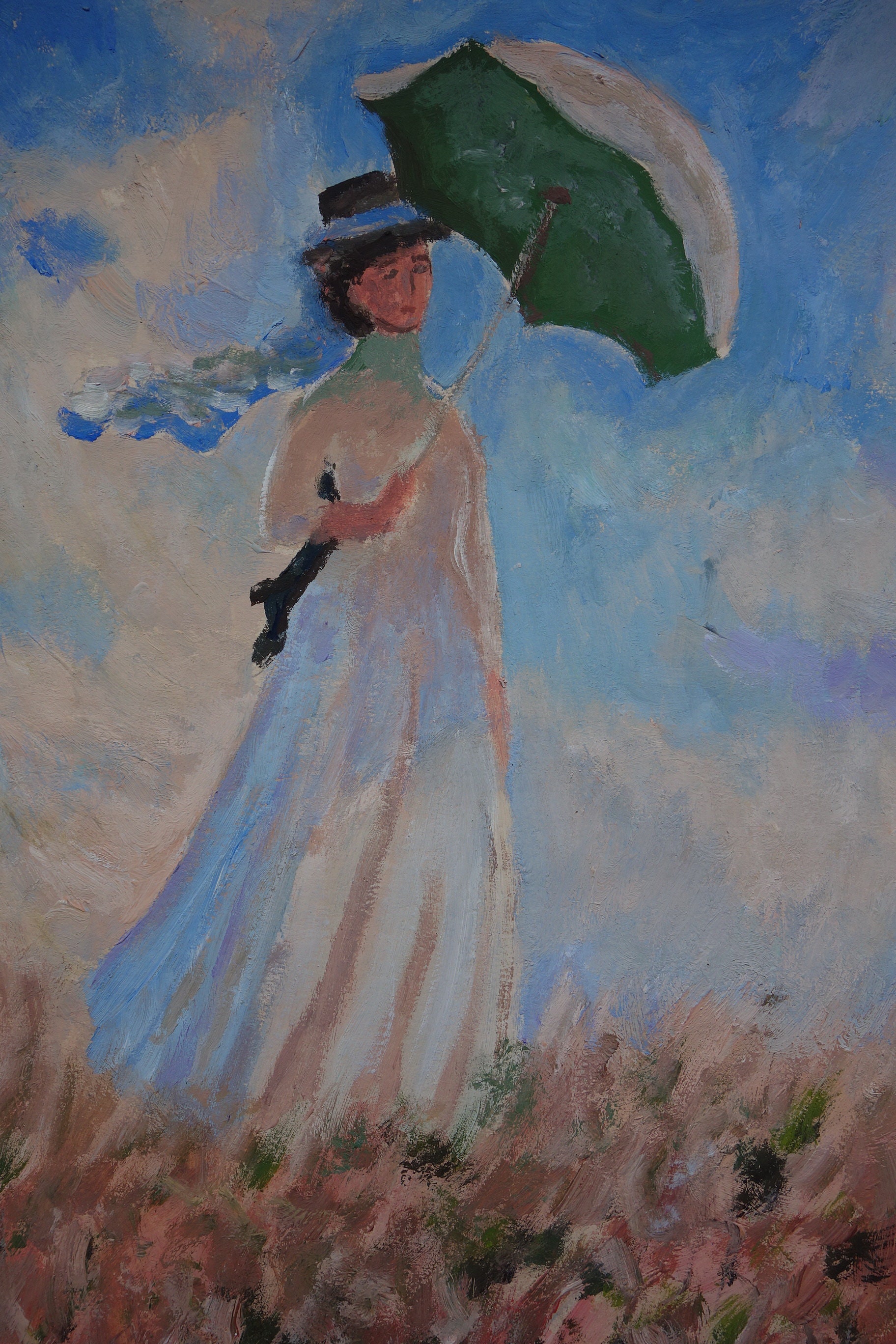 クロード・モネに倣った印象派の油絵風景画 署名、マーク入り