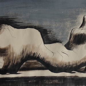 Fine art, modernist watercolor painting – figure study, Signed & Marked