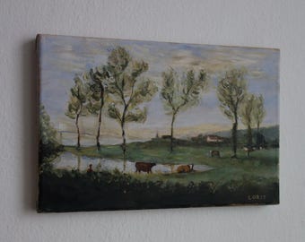 Impressionistisches Landschaftsölgemälde, Marked & Signed, Jean Corot, Seltenes Fundstück